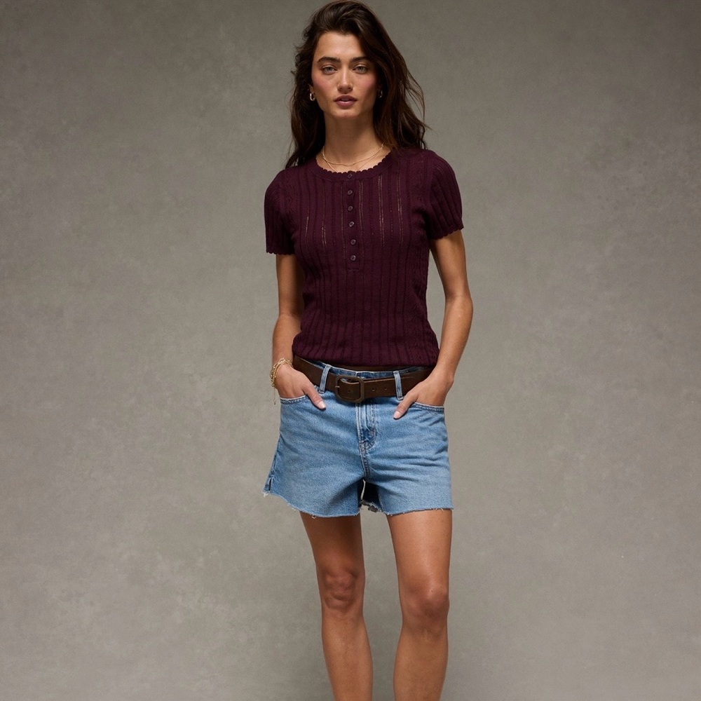 AE Henley Pointelle Sweater T-shirt